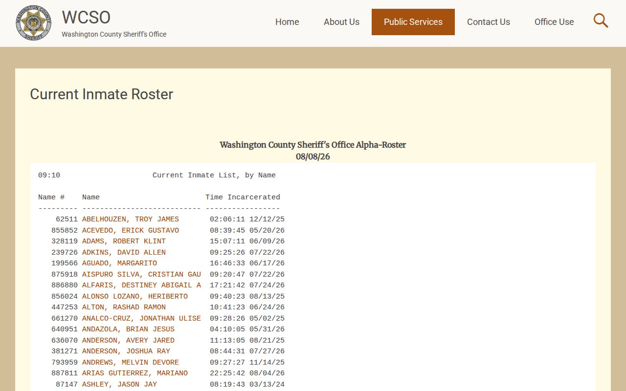 Washington County current inmate roster for comparison with 24-hour releases