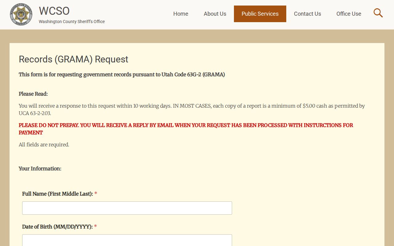 Purgatory Correctional Facility GRAMA release record request form