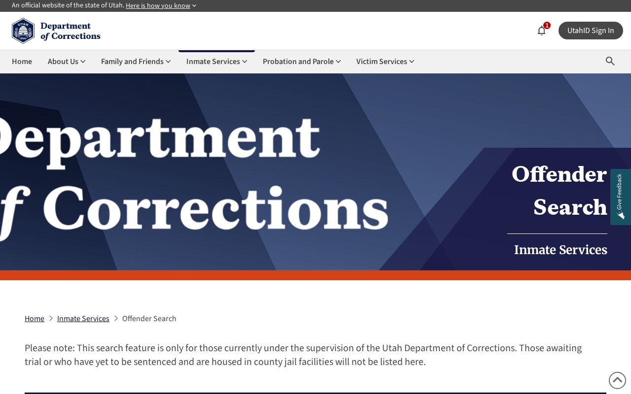 Utah Department of Corrections offender search for Washington County release checks