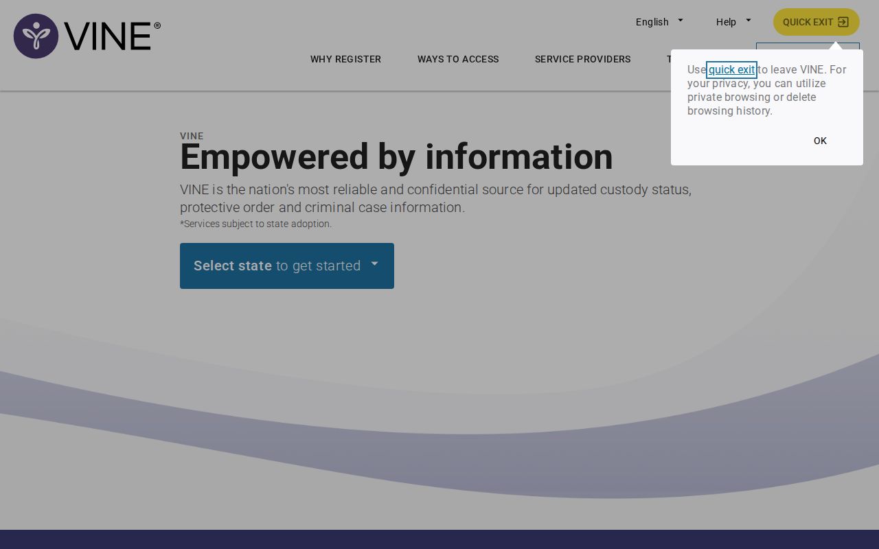 VINELink search interface for a Washington County inmate check