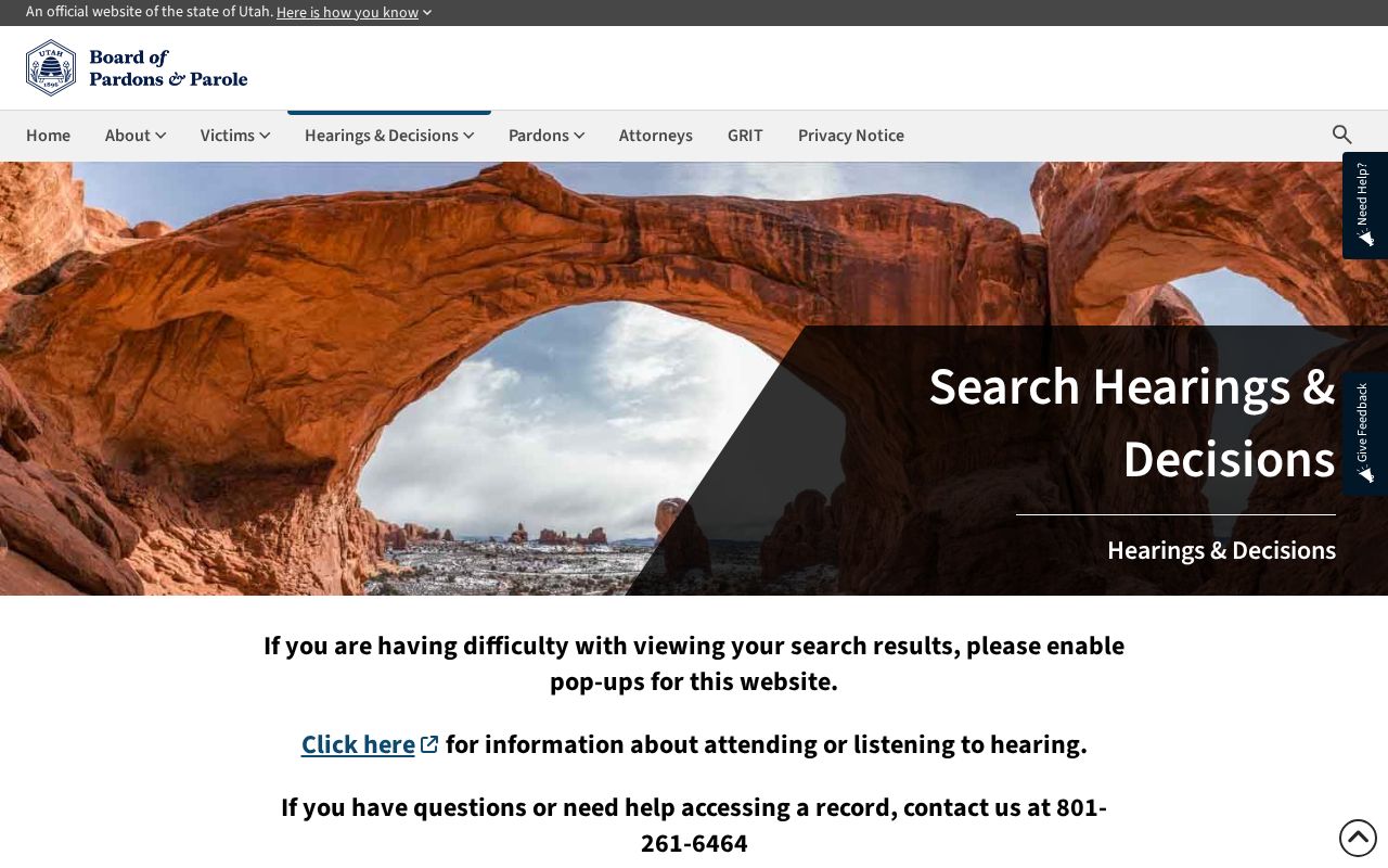 Washington County parole hearing and decision record search