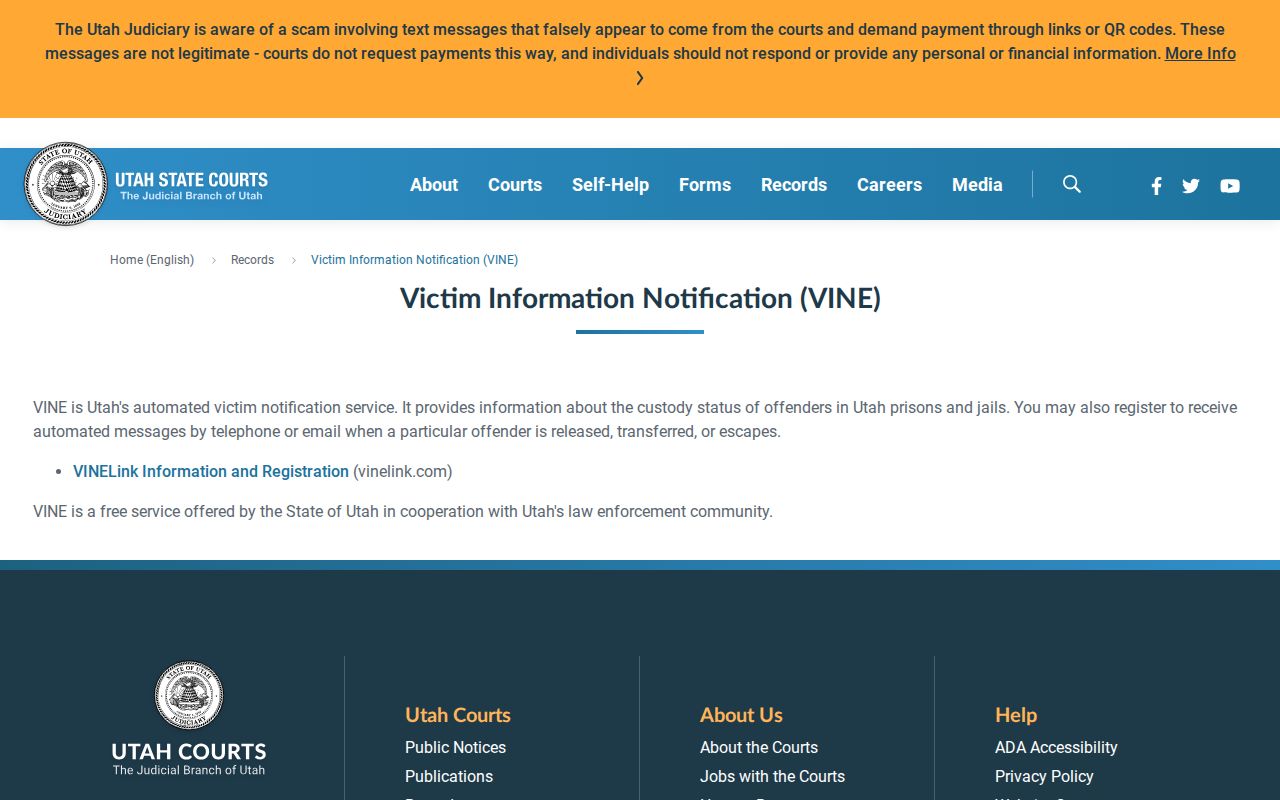 Washington County VINE inmate check coverage described by Utah Courts