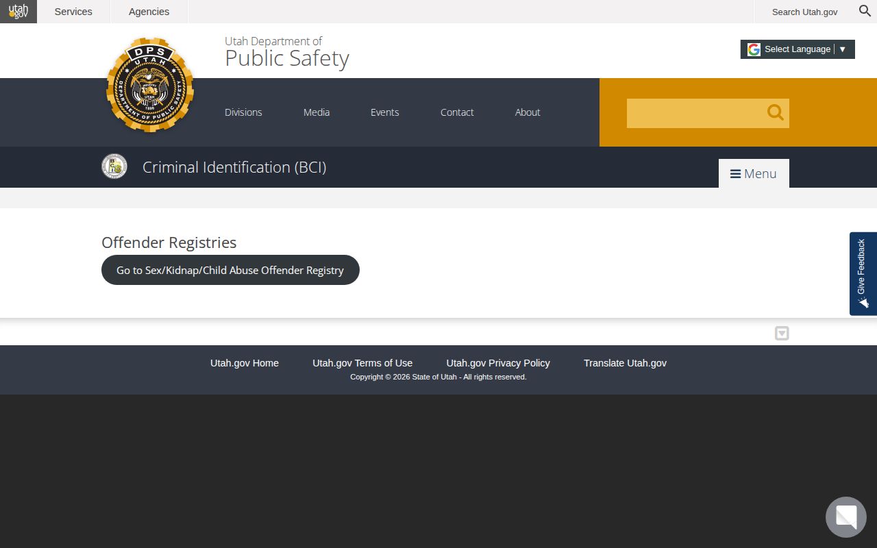 Utah registry gateway related to Washington County post-custody records